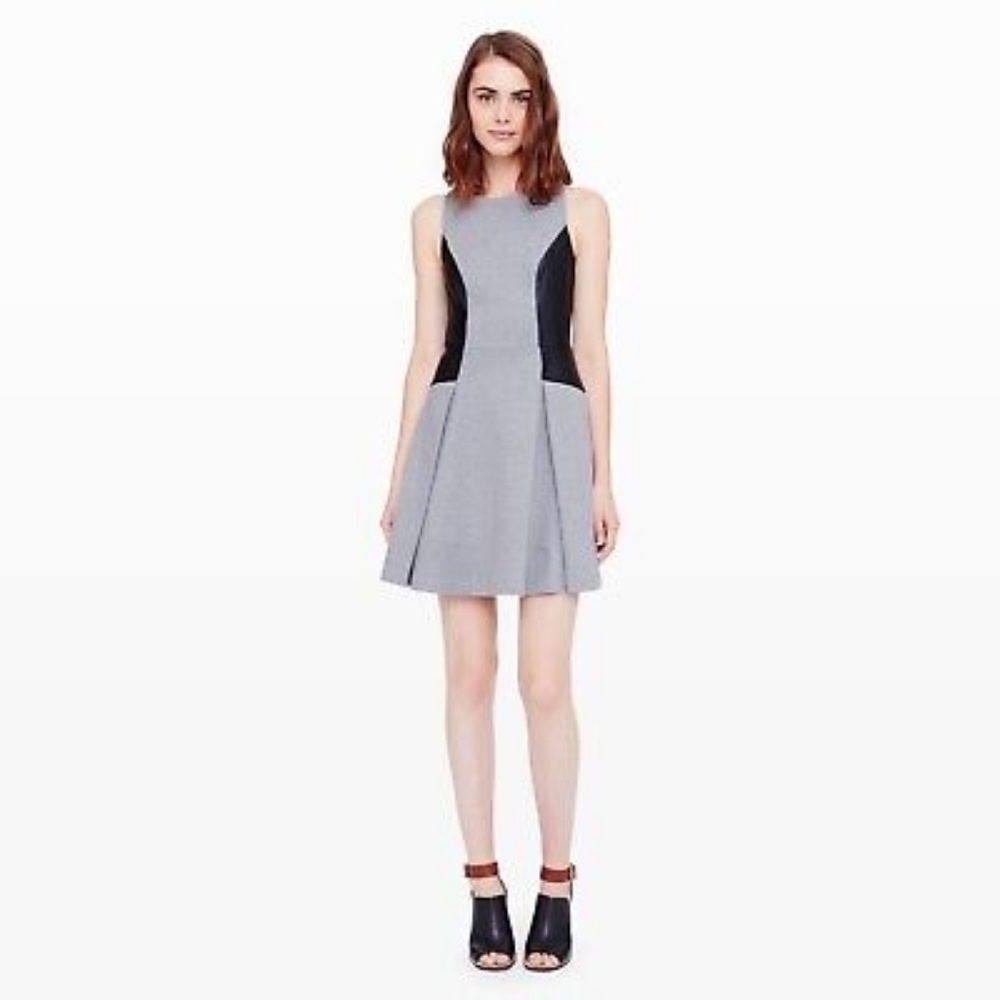Club Monaco Janine Heather Gray Black Leather Trim Dress